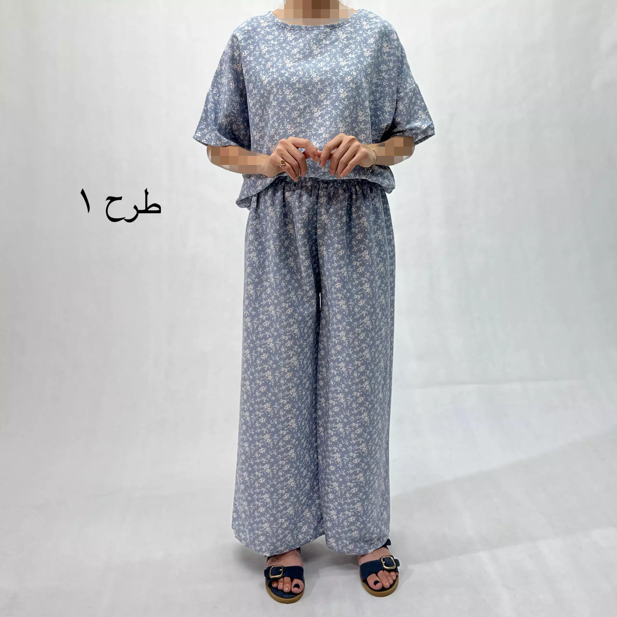 ست تیشرت و شلوار زنانه نخی گلدار 0011526153